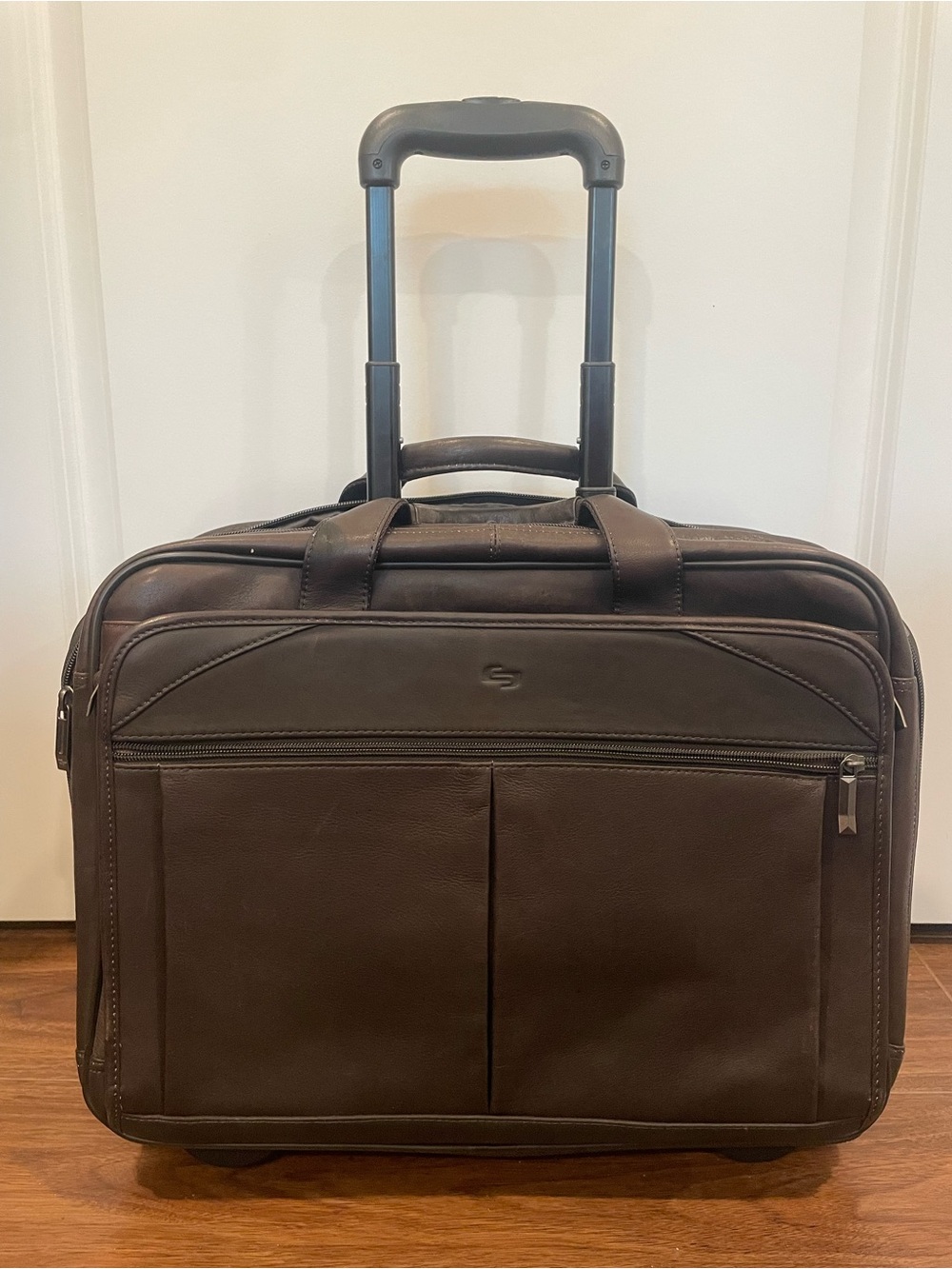 Solo Brown Leather Rolling Laptop Briefcase - Professional Travel Bag